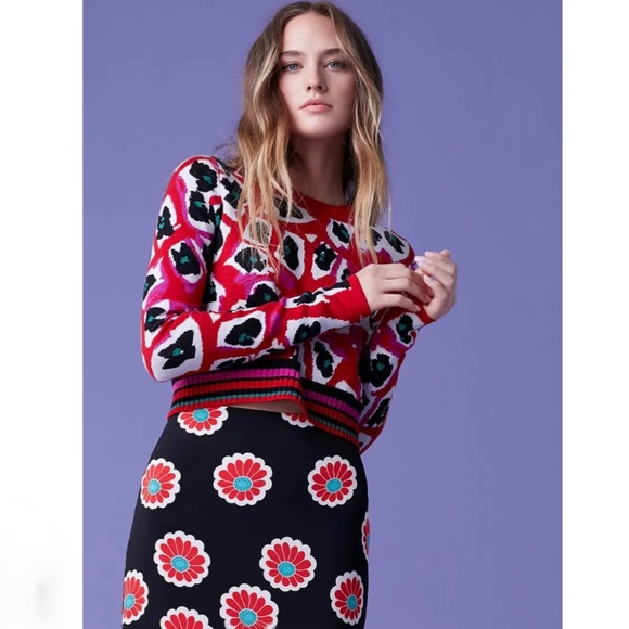 Diane von Furstenberg $398 Harrison Crewneck Pullover Sweater XS Red Wool Blend - Picture 1 of 16